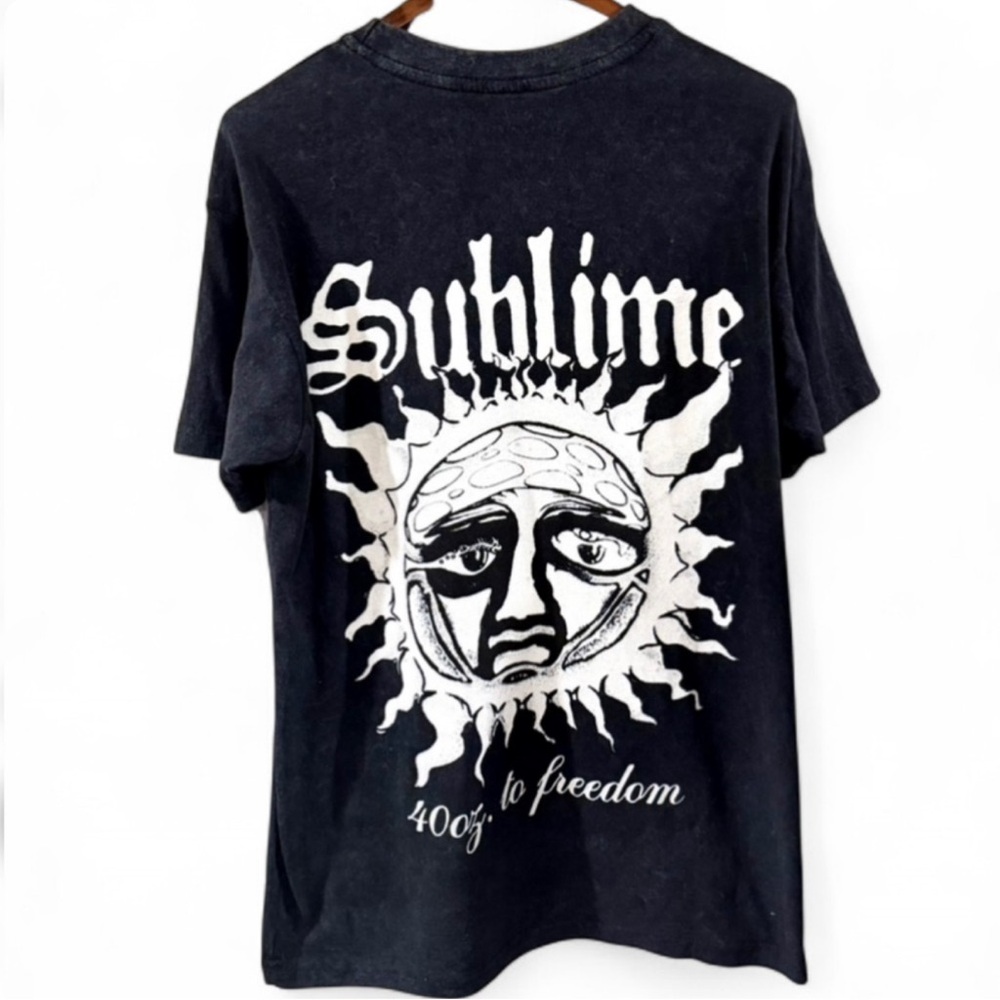 NWT Y2K Men’s Black Sublime Graphic Layered-Effect T-Shirt Size Medium